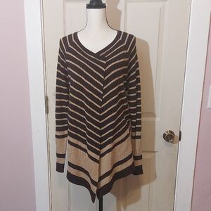 Jones New York Sport Brown Tan Espresso Wrap Cardigan Cotton Sweater Size L